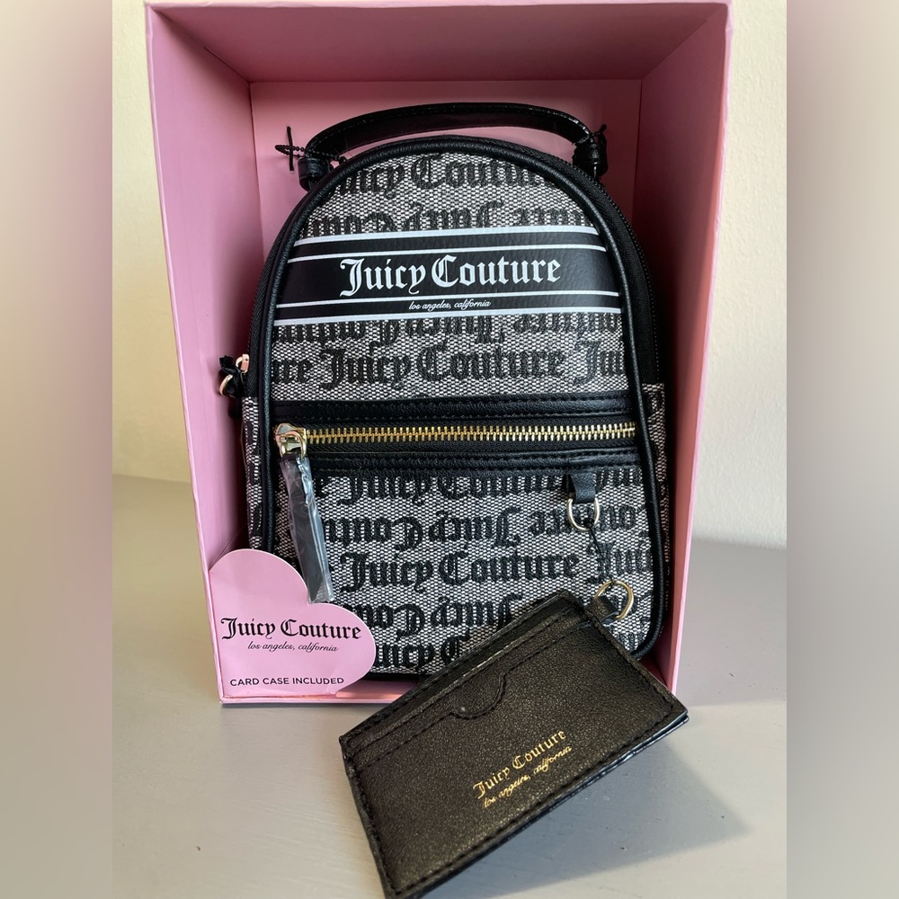 NIB JUICY COUTURE MINI BACKPACK AND CARD CASE GIFT SET/BLACK/GOLD